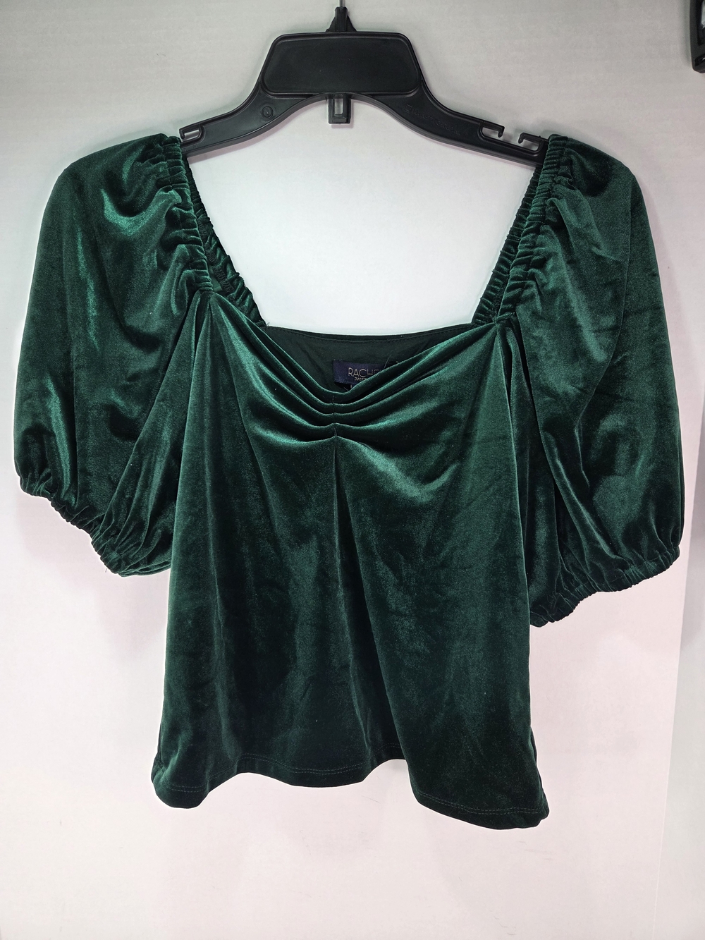 RACHEL Rachel Roy Emerald Green Velvet Top Size Small Puff Short Sleeve Crop
